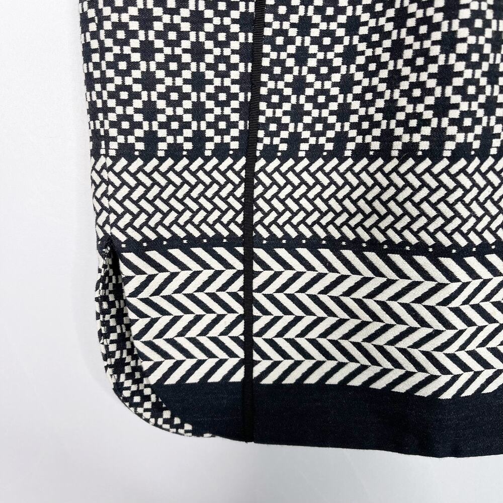 J Crew Size 00 Lux Paneled Black Cream Geometric Jacquard Pencil Skirt Cotton - Picture 6 of 13
